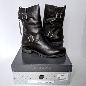 AVELLINI Made In Italy Mid Shaft Leather Boots Black Size US 7 - EU 37 New w Box